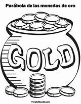 Coloring Oro Monedas Coins Gold Pot Las sketch template