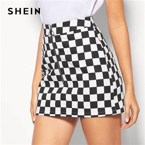 shein black zip back faux patent slim pu mini skirt women summer mid