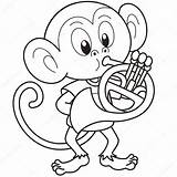 French Horn Monkey Playing Cartoon Stock Illustration Vector Template Coloring Depositphotos sketch template