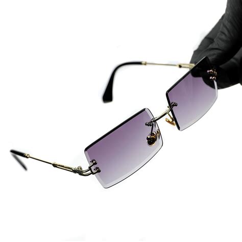 Mens Rectangle Gold Purple Gradient Tint Sunglasses
