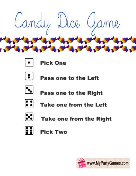 printable candy dice game  kids   games  kids candy