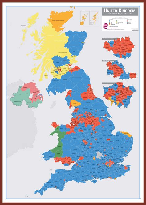 large uk parliamentary constituency boundary wall map december