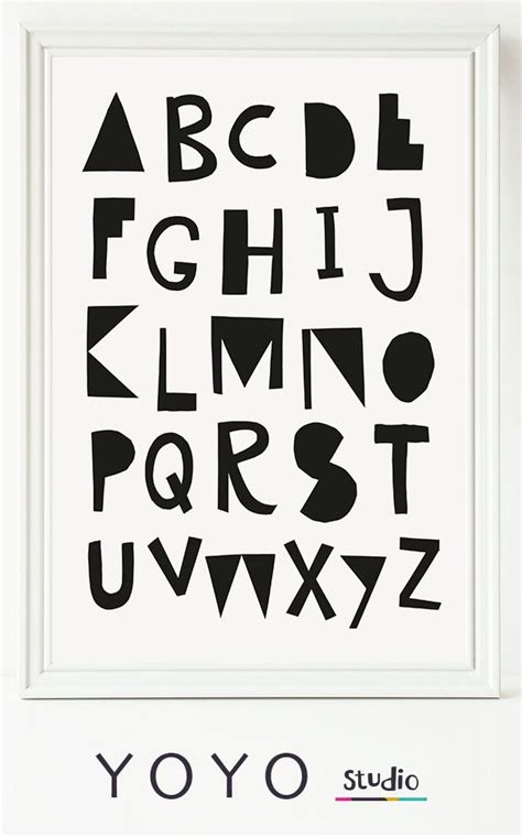alphabet printable letter poster black  white nursery decor wall