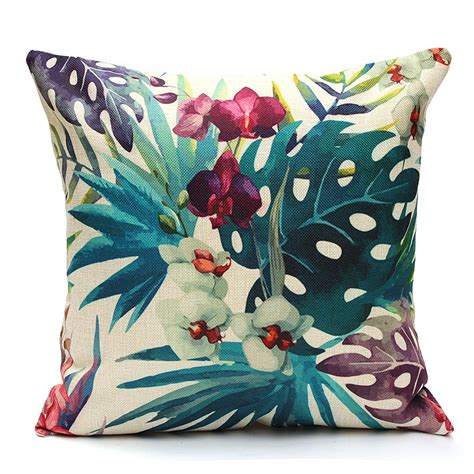 tropical plant flamingo couch cushion pillow covers  square zippered cotton linen standard