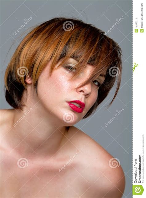short hair brunette girl stock image image of headshot 16273211