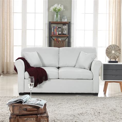 classic  traditional comfortable linen fabric loveseat sofa living room couch beige