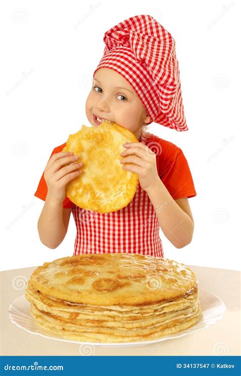 girl eating tasty pancake stock image image  cook