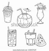 Summer Cocktail Hand Vector Iced Drinks Drawn Set Shutterstock Coffee Coloring Stock Template sketch template
