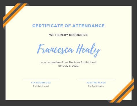 certificate attendance template