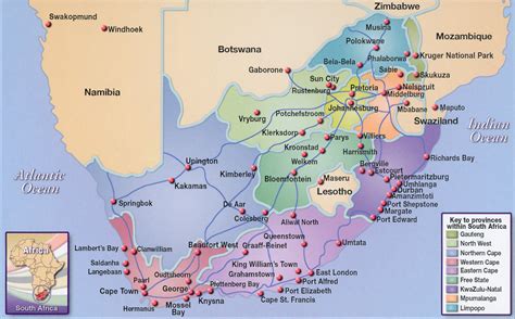 kaart van grote steden  zuid afrika exclusive culitravel