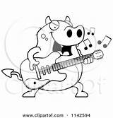 Devil Chubby Guitar Playing Clipart Cartoon Thoman Cory Outlined Coloring Vector 2021 sketch template