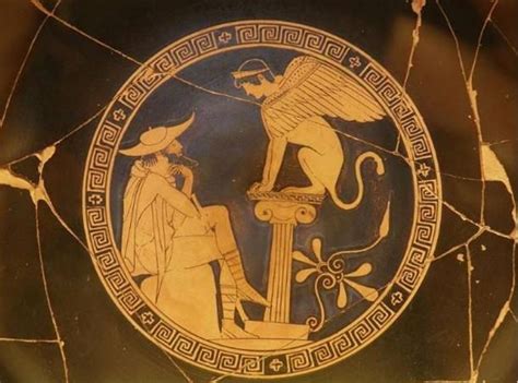 oedipus   sphinx  thebes red figure kylix   bc  vulci attributed