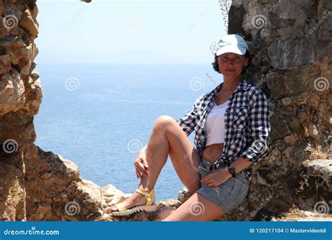 view of alanya harbor from alanya peninsula turkish riviera stock