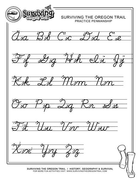 abcs cursive worksheet  large surviving  oregon trail