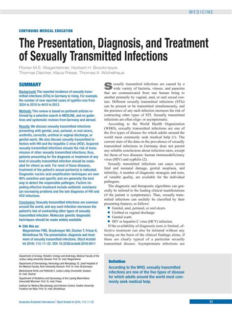 The Presentation Diagnosis And Treatment Of Sexually Transmitted