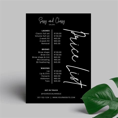 diy price list templates printable salon pricing menu digital