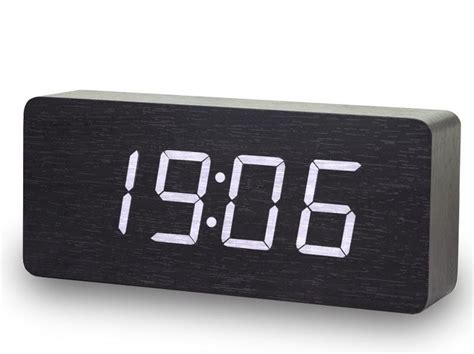 houten wekker alarm clock rechthoek midden zwart kleur reiswekker tijd datum bolcom
