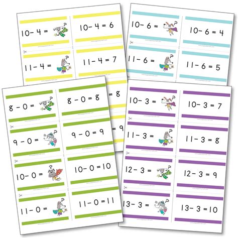 subtraction flash cards printable subtraction flashcards   page