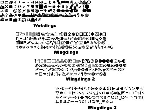 symbolic fonts webdings  wingdings