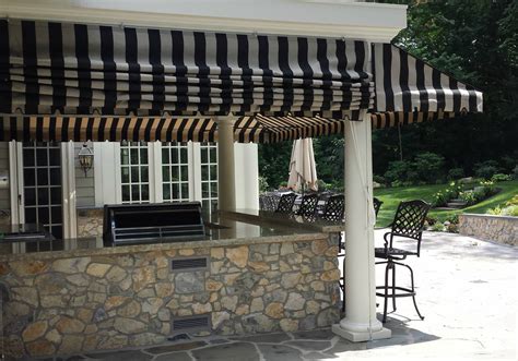 Striped Porch Awning With A Pleated Drop Curtain Kreiders Canvas
