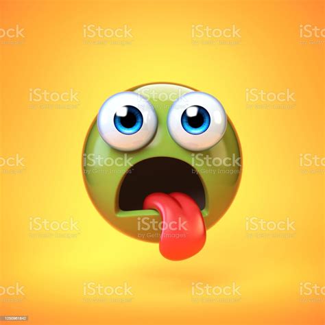 sick emoji isolated on yellow background green face emoticon 3d