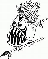 Piranha Fish Coloring Pages Cartoon Funny Clipart Color Clip Spear Detailed Drawing Warrior Indian Printable Cliparts Draw Colouring Kids Sheet sketch template