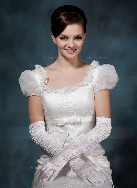 elastic satin opera length bridal gloves 014020509