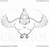 Rooster Flying Muscular Coloring Clipart Cartoon Outlined Vector Cory Thoman Royalty sketch template