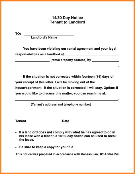 day notice  landlord sample letter