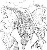 Coloring Sea Red Crossing Israelites Moses Parting Popular sketch template
