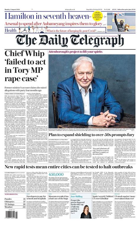 Daily Telegraph Front Page 3rd Of August 2020 Today S Papers