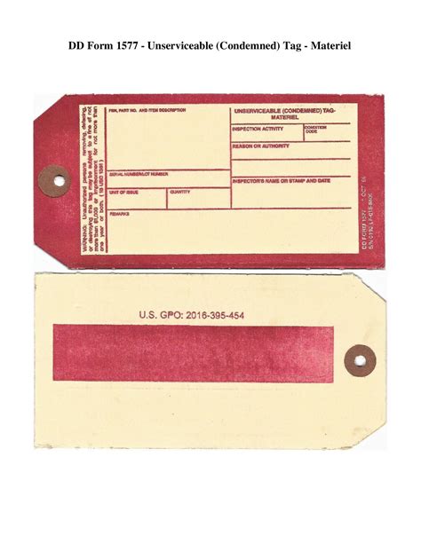 dd form  unserviceable condemned tag materiel forms docs
