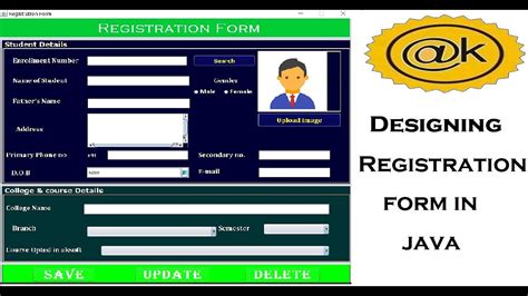 create  registration form  java  awt swing youtube