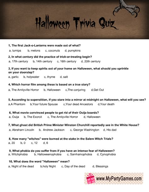 printable halloween trivia quiz  adults