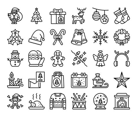 merry christmas outline vector icons  vector art  vecteezy
