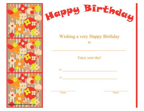 happy birthday certificate template red  printable