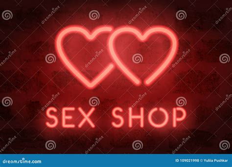 Neon Sex Shop Vector Sign Red Glowing Hearts Stock Vector