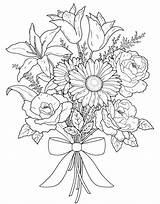 Bouquet Flowers Drawing Flower Coloring Pages Valentine Sketch Rose Bunch Line Adult Drawings Roses Colouring Sketches Color Draw Sheets Colorluna sketch template