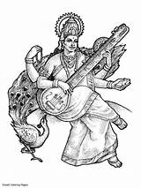 Saraswati Coloring Drawing Goddess Hindu Mata Clipart Gods Krishna Pages Sketch Maa Puja Colouring Pencil Goddesses Panchami Basant Mythology Drawings sketch template
