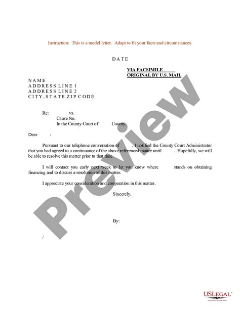 sample letter  continuance letter  continuance  legal forms