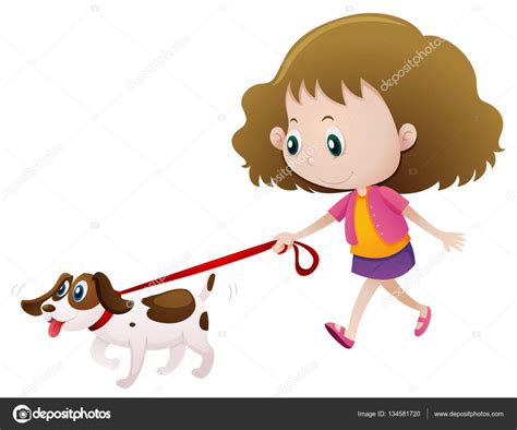 Chica Paseando Perro Solo Vector Gráfico Vectorial © Brgfx Imagen