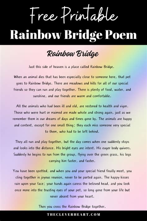 rainbow bridge poem  printable  clever heart