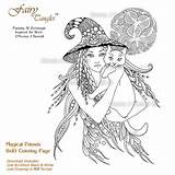 Coloring Adult 8x10 Witch Cat Fairy Book Witches Pages Halloween Sheets Printable Magical Tangles Friends Norma Burnell Cats Sheet Zentangle sketch template
