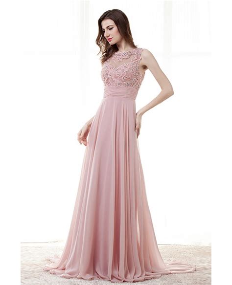 Light Pink A Line Long Prom Dress With Lace Beading Top