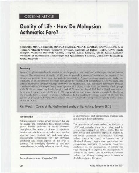 pdf quality of life of the malaysian general population