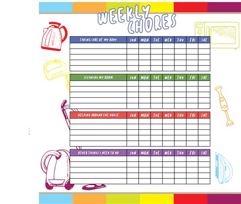 printable blank weekly chore chart templates