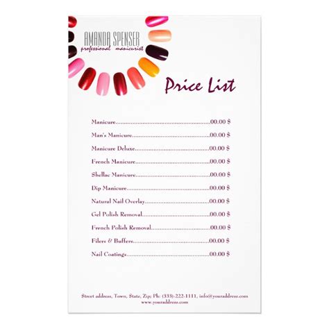 price list template  nail salon