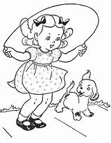 Coloring Pages Rope Jump Girl Girls Exercise Vintage Book Jumping Little Heart Drawing Embroidery Clipart Paint Printable Color Kids Favorite sketch template