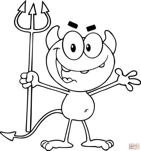 cute  devil holding   pitchfork coloring page  printable