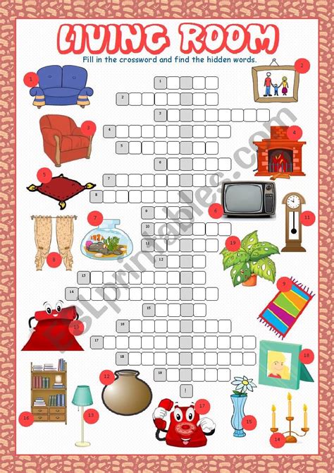 english worksheets living room crossword puzzle